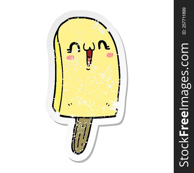 distressed sticker of a cartoon frozen ice lolly