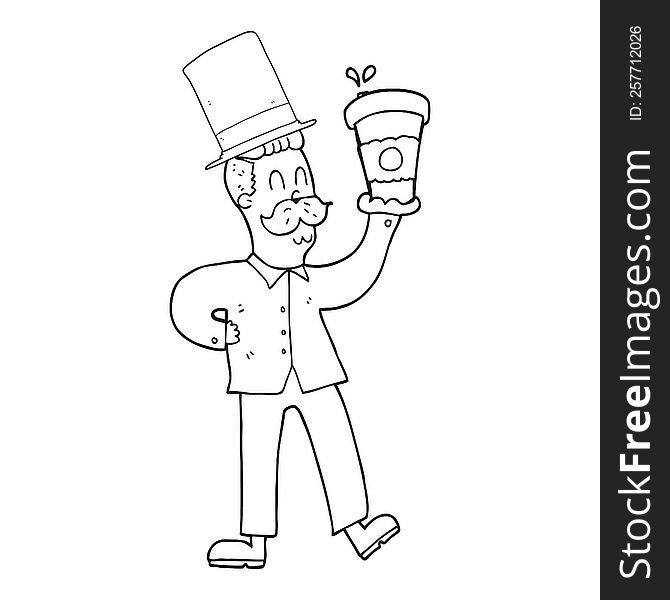 Black And White Cartoon Man With Coffee Cup
