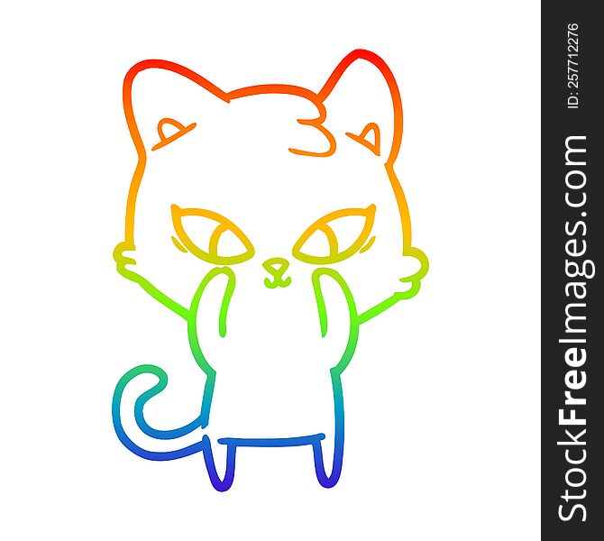 Rainbow Gradient Line Drawing Cute Cartoon Cat