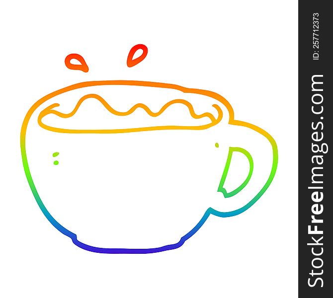 Rainbow Gradient Line Drawing Cartoon Coffee Cup