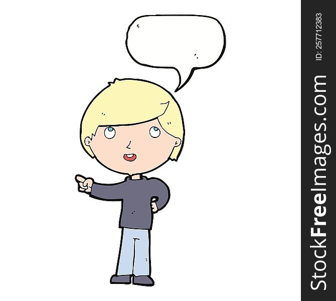 Cartoon Boy Pointing With Speech Bubble