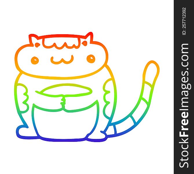 Rainbow Gradient Line Drawing Cute Cartoon Cat