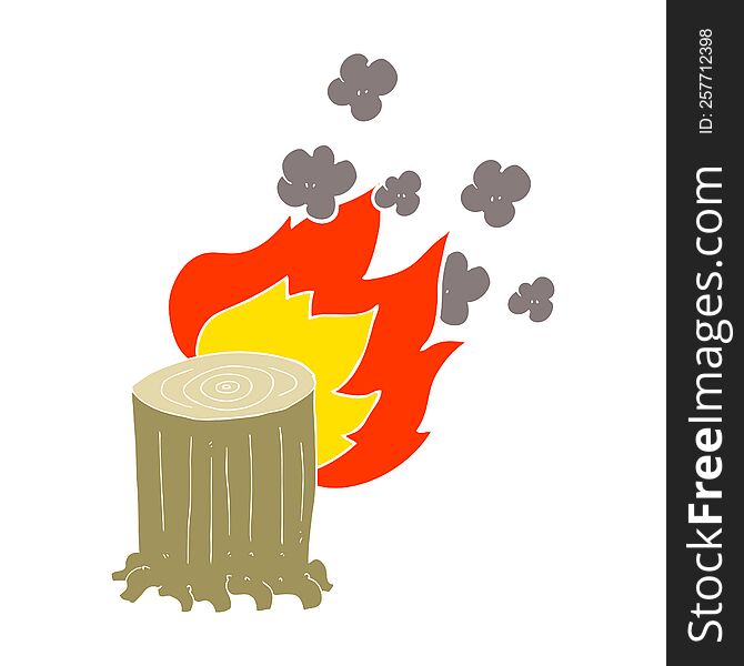 flat color illustration of tree stump on fire. flat color illustration of tree stump on fire