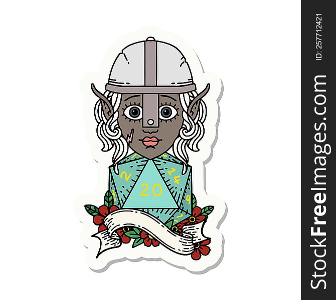Elf Fighter Character With Natural Twenty Dice Roll Sticker