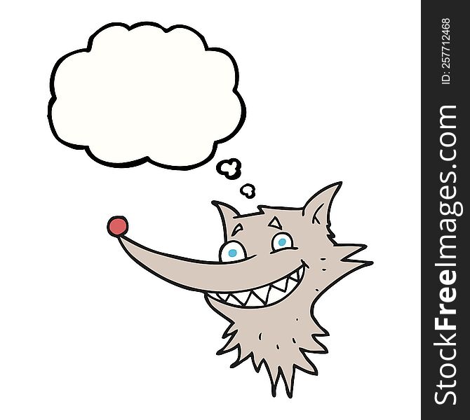 freehand drawn thought bubble cartoon grinning wolf face