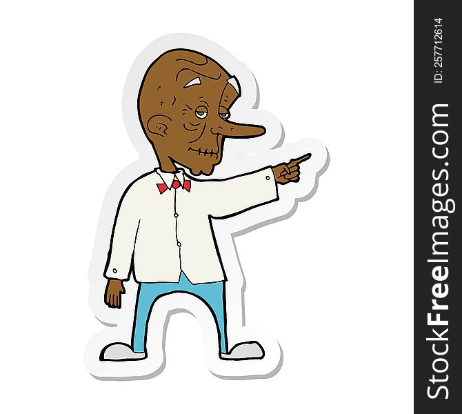 Sticker Of A Cartoon Old Man Pointing