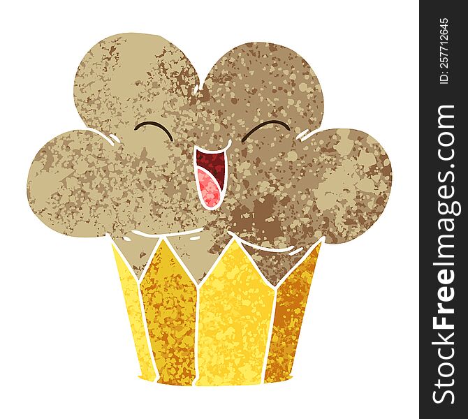 Quirky Retro Illustration Style Cartoon Happy Cupcake