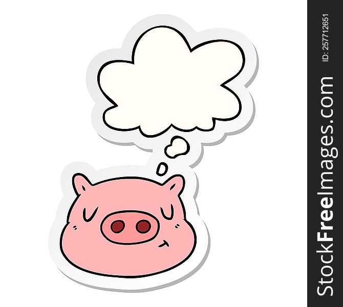 Cartoon Pig Face And Thought Bubble As A Printed Sticker