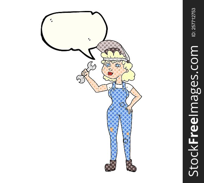 Comic Book Speech Bubble Cartoon Woman With Spanner