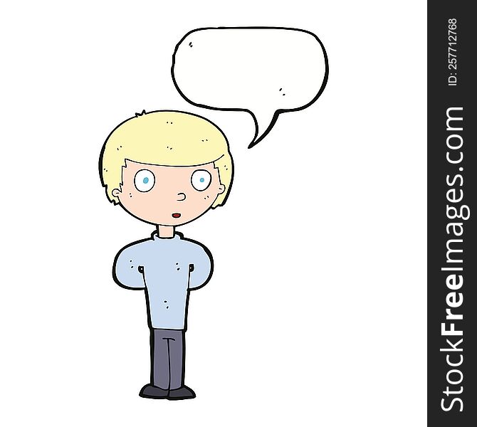 cartoon curious boy with speech bubble