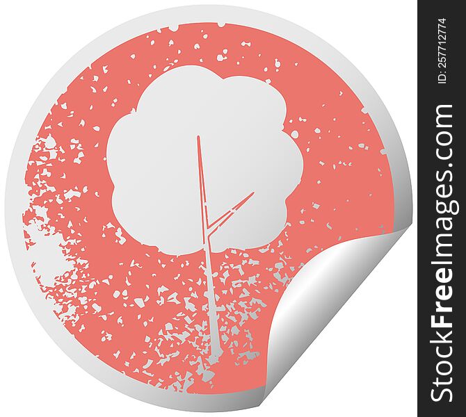 Quirky Distressed Circular Peeling Sticker Symbol Tree