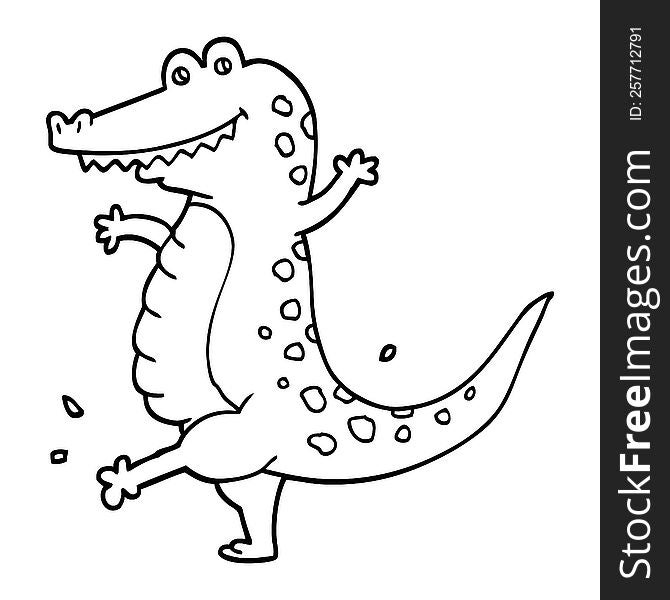 Black And White Cartoon Dancing Crocodile