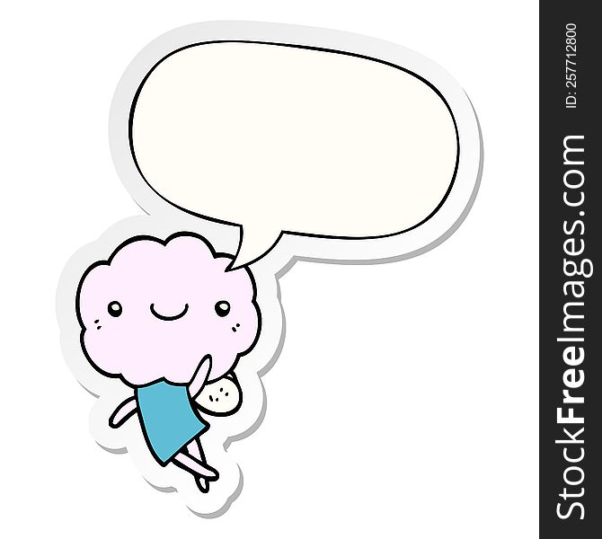 Cute Cloud Head Creature And Speech Bubble Sticker