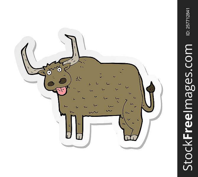 Sticker Of A Cartoon Hairy Cow