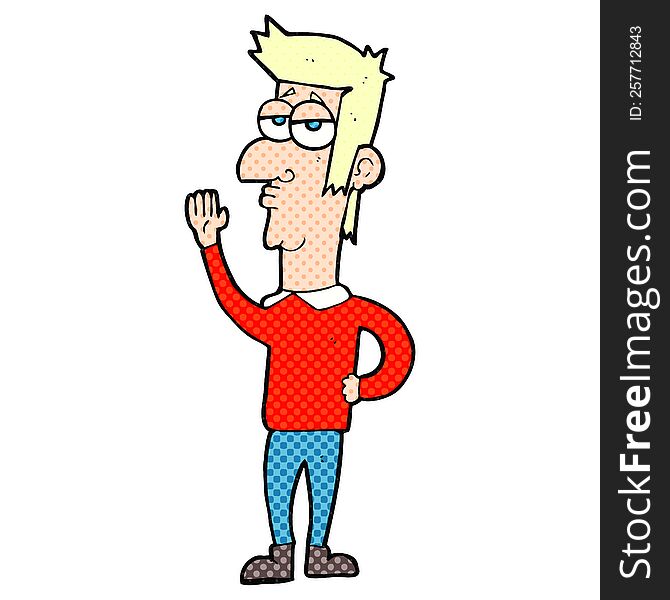 freehand drawn comic book style cartoon man waving