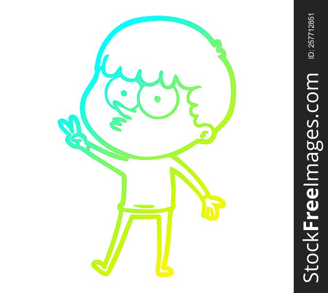 cold gradient line drawing of a cartoon curious boy dancing