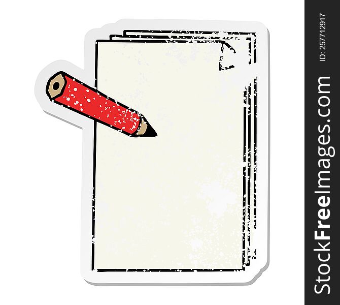 Distressed Sticker Of A Quirky Hand Drawn Cartoon Paper And Pencil