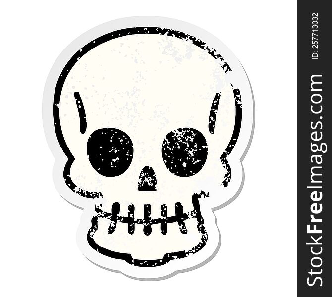 Distressed Sticker Of A Quirky Hand Drawn Cartoon Skull