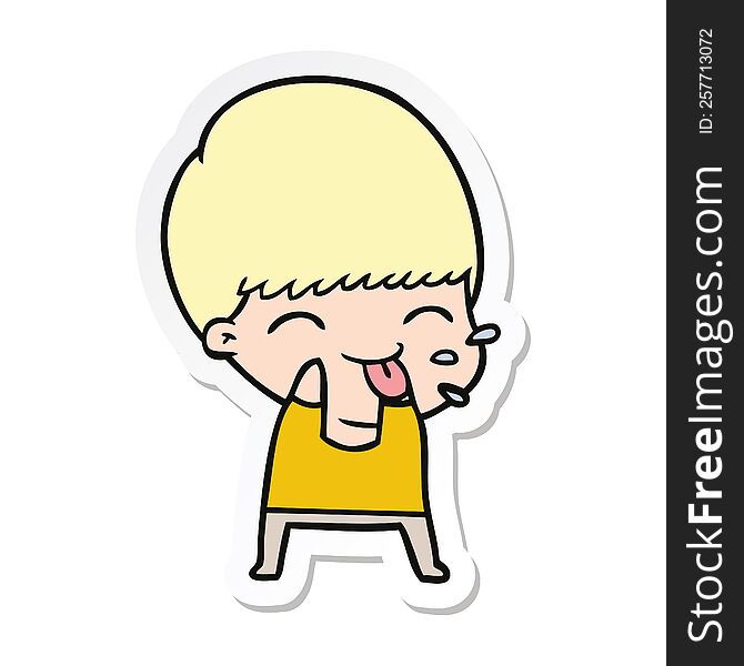 sticker of a cartoon boy blowing raspberry
