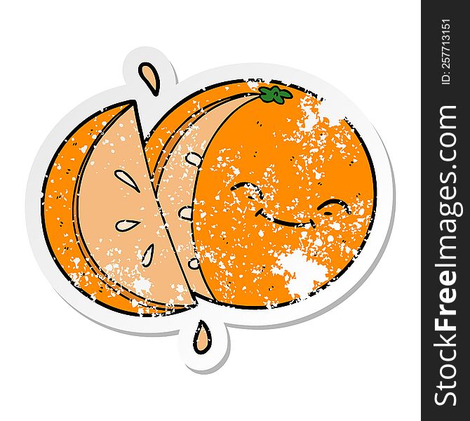 distressed sticker of a cartoon sliced orange