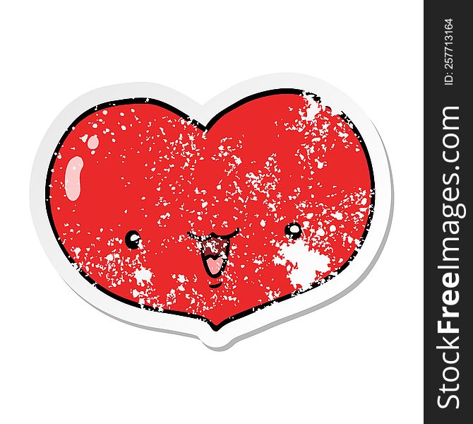 Distressed Sticker Of A Cartoon Love Heart Character