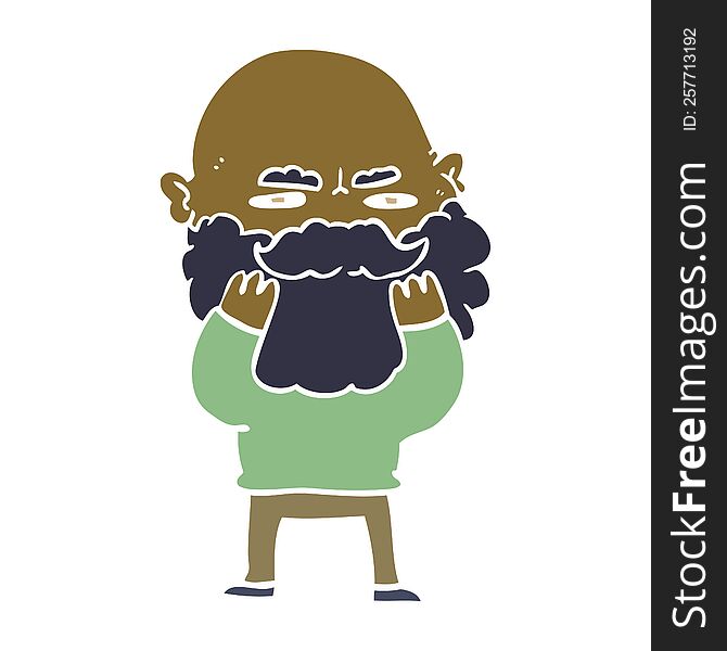 flat color style cartoon man with beard frowning checking his beard