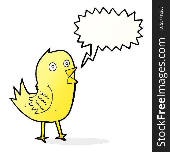 Cartoon Tweeting Bird With Speech Bubble