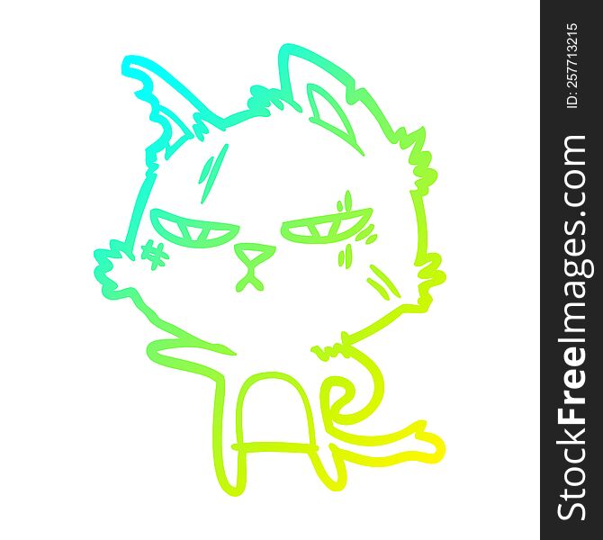 cold gradient line drawing of a tough cartoon cat pointing
