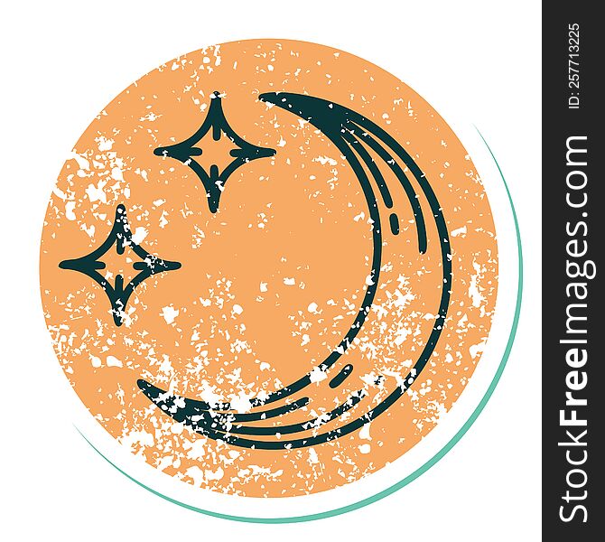 Distressed Sticker Tattoo Style Icon Of A Moon And Stars