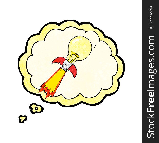 freehand drawn thought bubble textured cartoon lightbulb rocket ship
