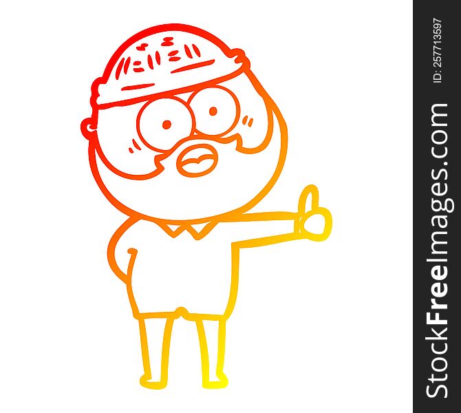 warm gradient line drawing of a cartoon bearded man giving thumbs up sign