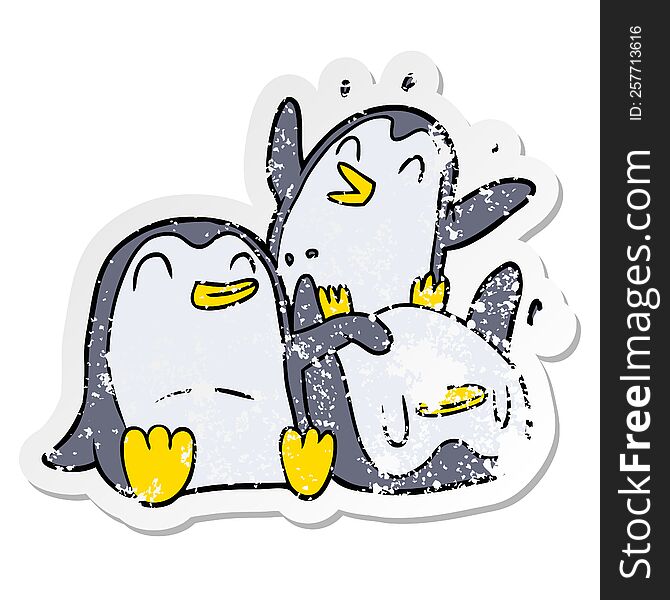 distressed sticker of a cartoon penguins