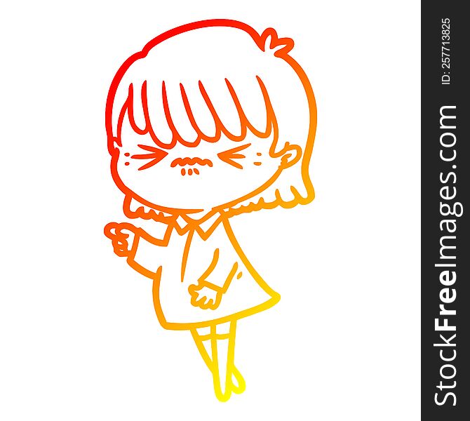Warm Gradient Line Drawing Annoyed Cartoon Girl Making Accusation