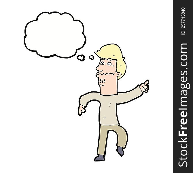 Cartoon Worried Man Pointing With Thought Bubble