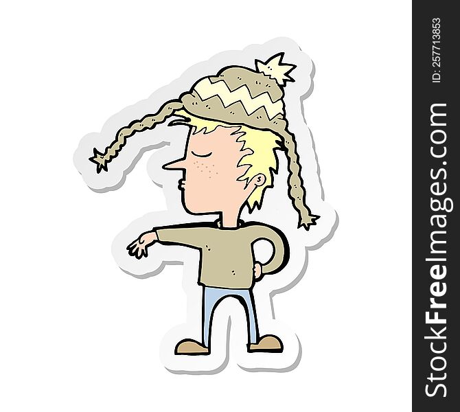 sticker of a cartoon man wearing winter hat