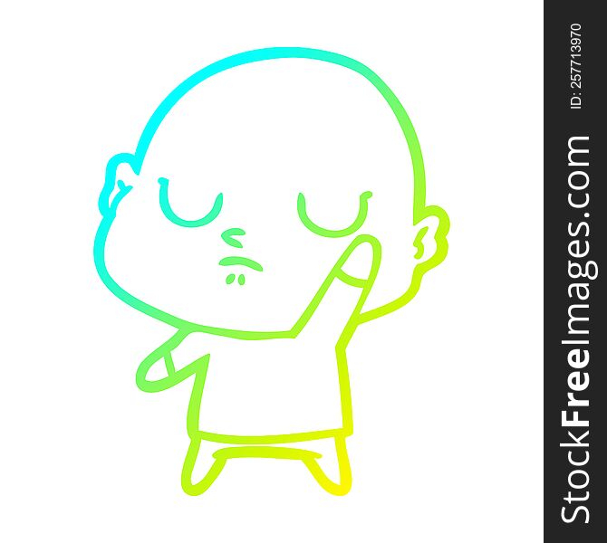 Cold Gradient Line Drawing Cartoon Bald Man
