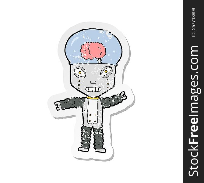 Retro Distressed Sticker Of A Cartoon Future Robot