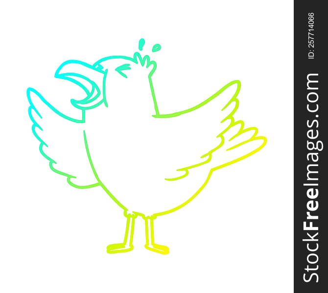cold gradient line drawing of a cartoon bird squawking