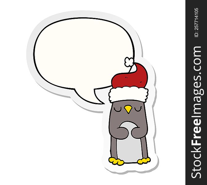Cartoon Christmas Penguin And Speech Bubble Sticker