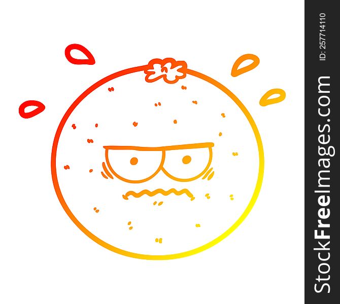 warm gradient line drawing of a cartoon angry orange