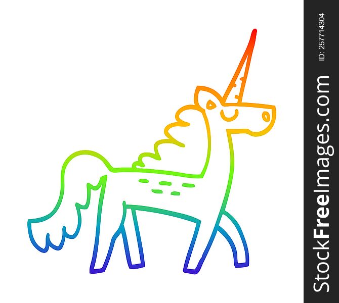 rainbow gradient line drawing of a cartoon mystical unicorn