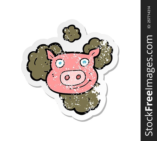 retro distressed sticker of a dirty pig cartoon