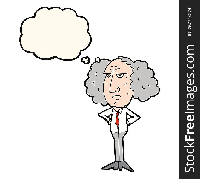 Cartoon Big Hair Lecturer Man With Thought Bubble