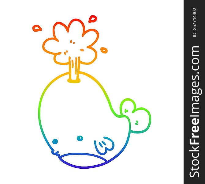 Rainbow Gradient Line Drawing Cartoon Spouting Whale