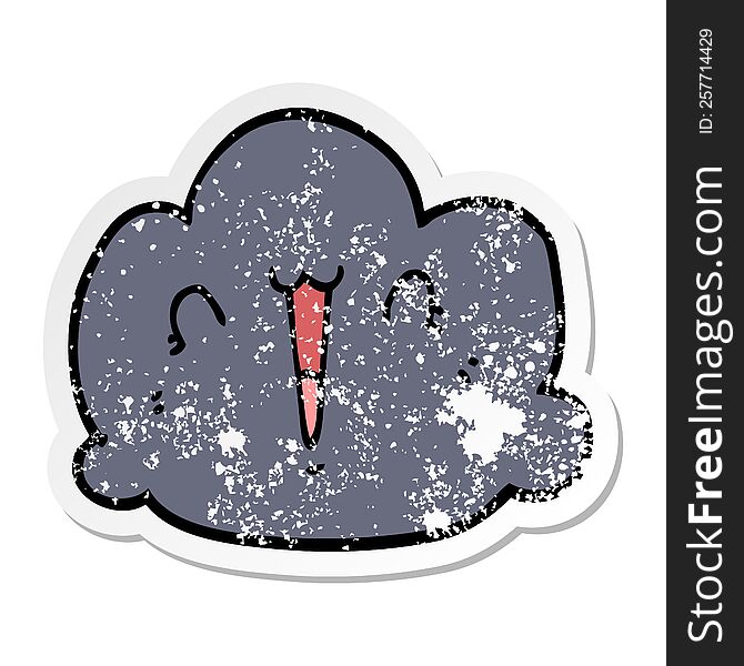 Distressed Sticker Of A Happy Cloud Cartoon
