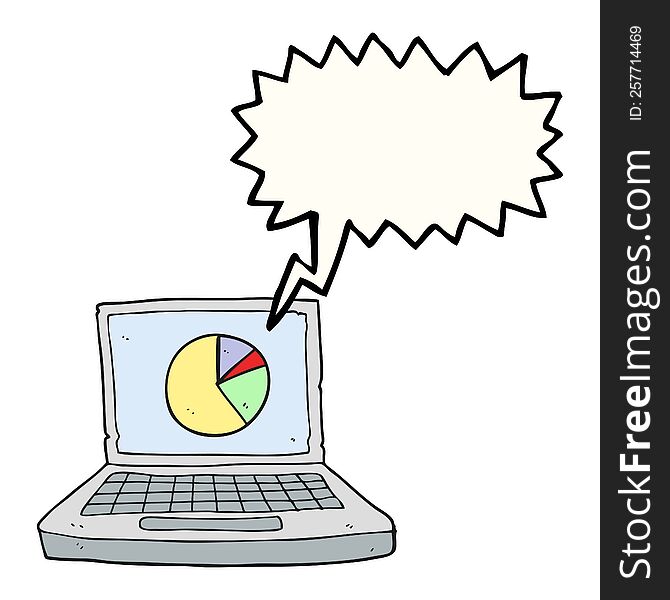 Speech Bubble Cartoon Laptop Computer With Pie Chart
