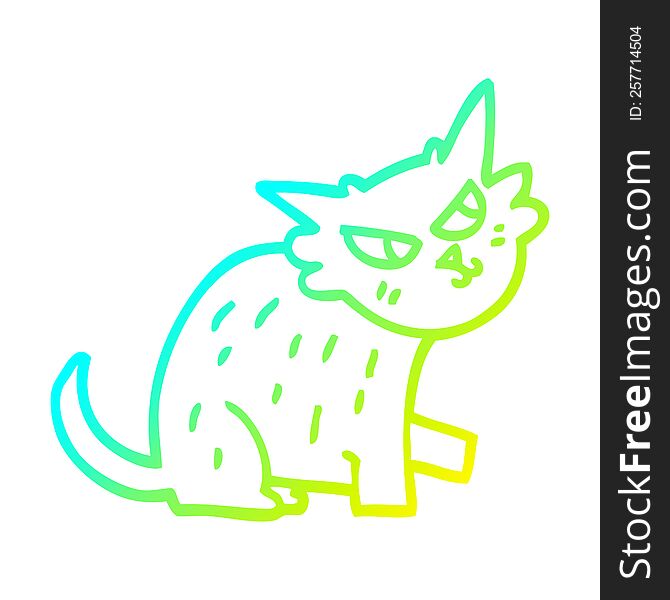 Cold Gradient Line Drawing Cartoon Ginger Cat