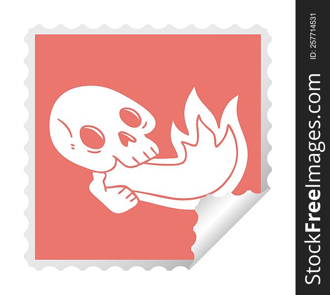Fire Breathing Quirky Cartoon Skull Sticker
