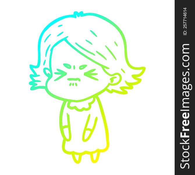 Cold Gradient Line Drawing Cartoon Angry Woman