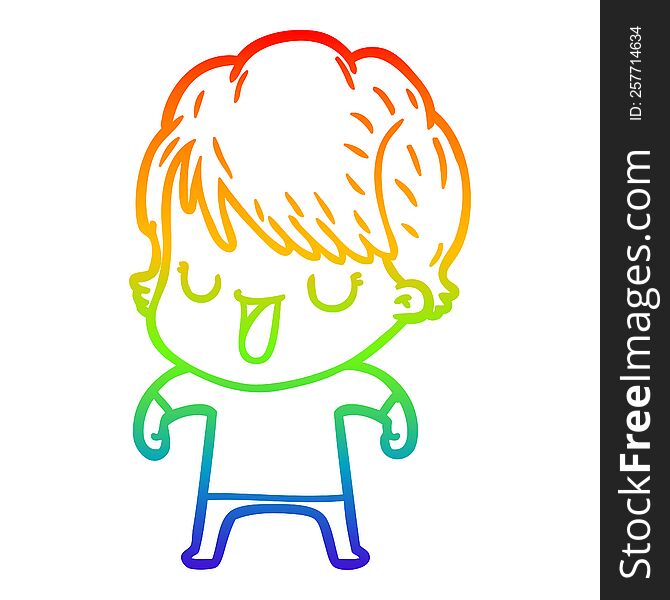 Rainbow Gradient Line Drawing Cartoon Woman Talking